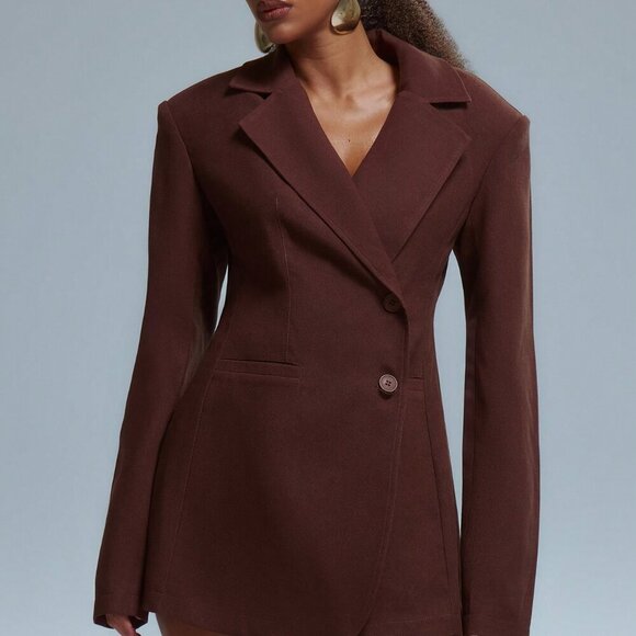 Coffee Brown Elegant Womens Old Money Oversized Blazer Dress - Picture 1 of 5